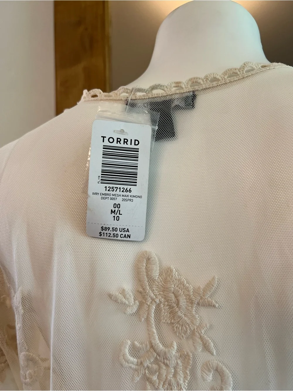 Torrid Mesh Embroidered Duster Kimono Ivory 00 M L 10 - Picture 9 of 15